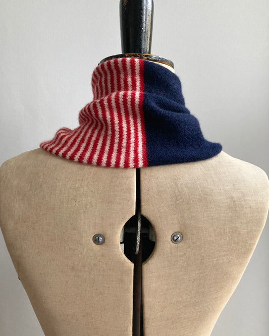 Dark Navy & Lipstick Red-Ivory Stripe: Lambswool Neckerchief Scarf - Ava