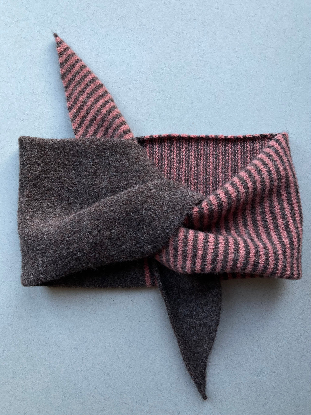 Bitter Chocolate & Dark Blush Stripe: Lambswool Neckerchief Scarf - Ava
