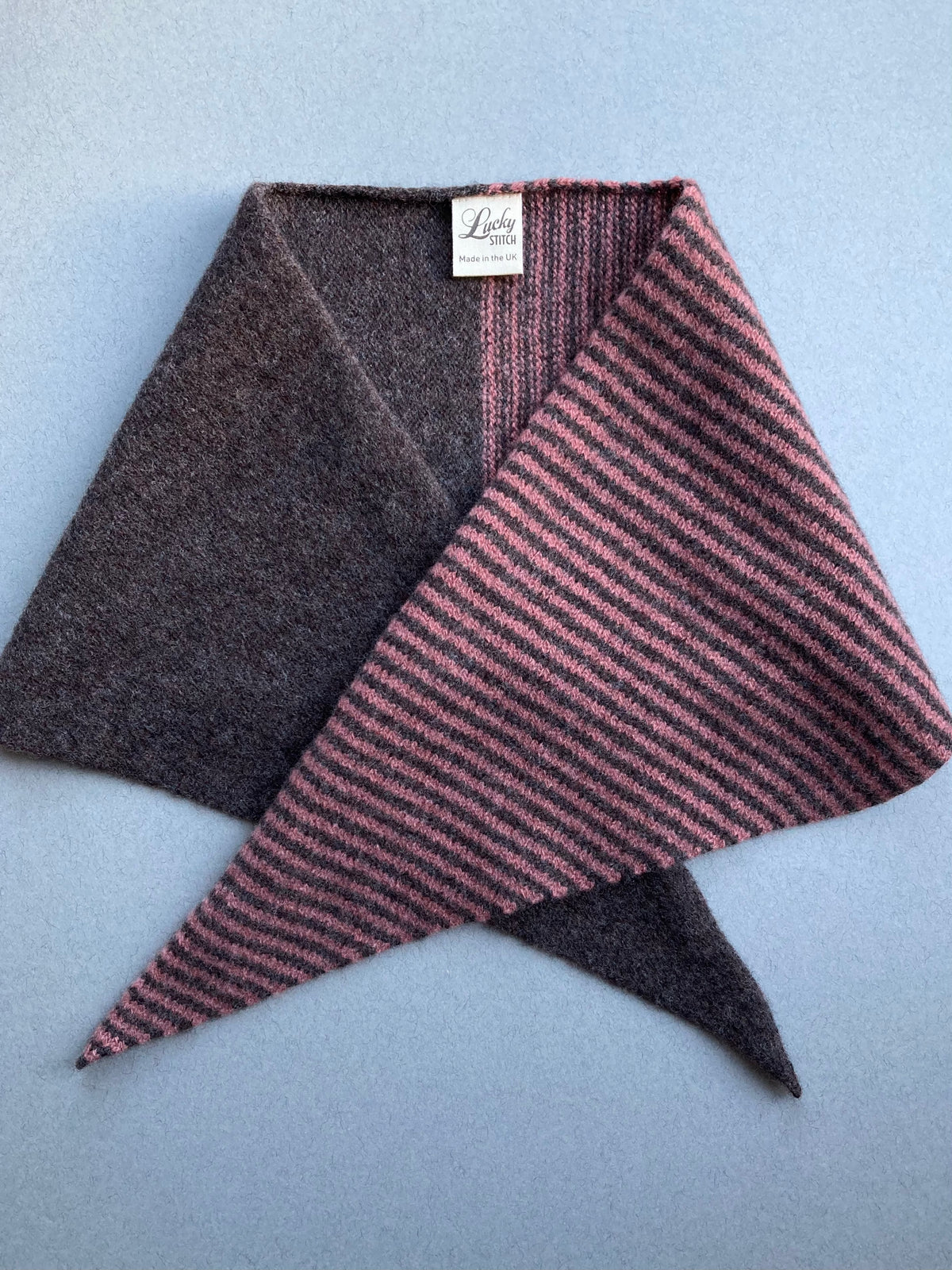 Bitter Chocolate & Dark Blush Stripe: Lambswool Neckerchief Scarf - Ava