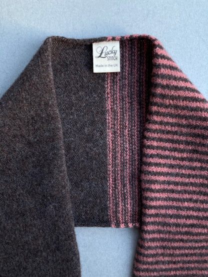 Bitter Chocolate & Dark Blush Stripe: Lambswool Neckerchief Scarf - Ava
