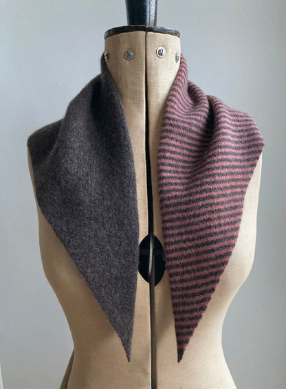 Bitter Chocolate & Dark Blush Stripe: Lambswool Neckerchief Scarf - Ava