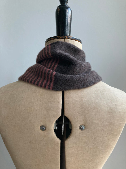 Bitter Chocolate & Dark Blush Stripe: Lambswool Neckerchief Scarf - Ava