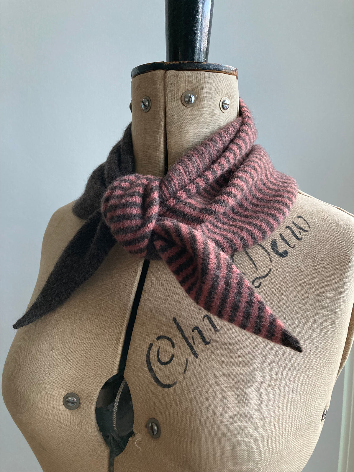 Bitter Chocolate & Dark Blush Stripe: Lambswool Neckerchief Scarf - Ava