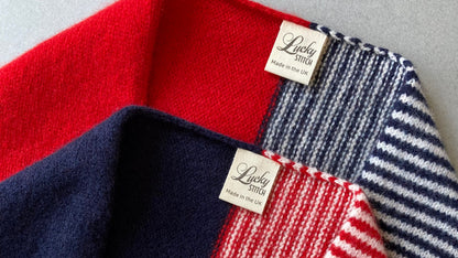 Dark Navy & Lipstick Red-Ivory Stripe: Lambswool Neckerchief Scarf - Ava