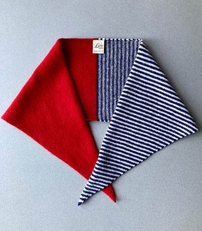 Lipstick Red & College Blue-Ivory Stripe: Lambswool Neckerchief Scarf - Ava