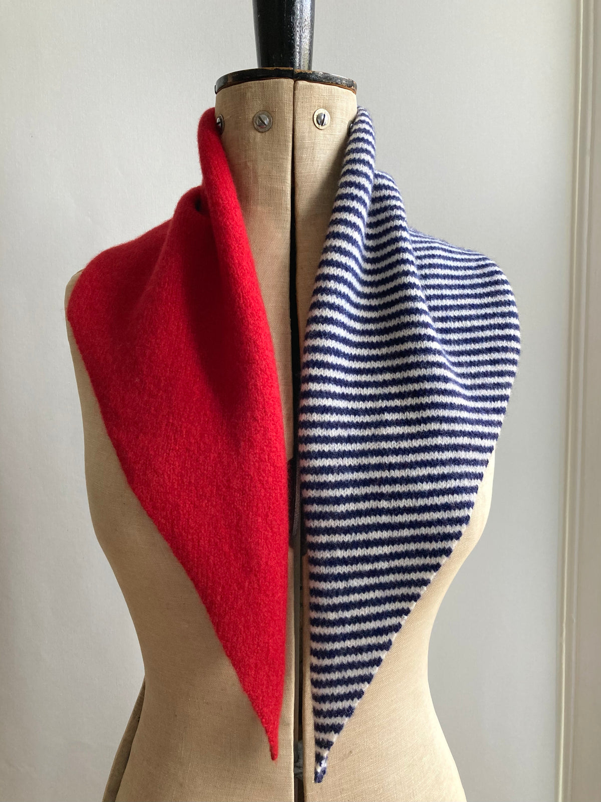 Lipstick Red & College Blue-Ivory Stripe: Lambswool Neckerchief Scarf - Ava
