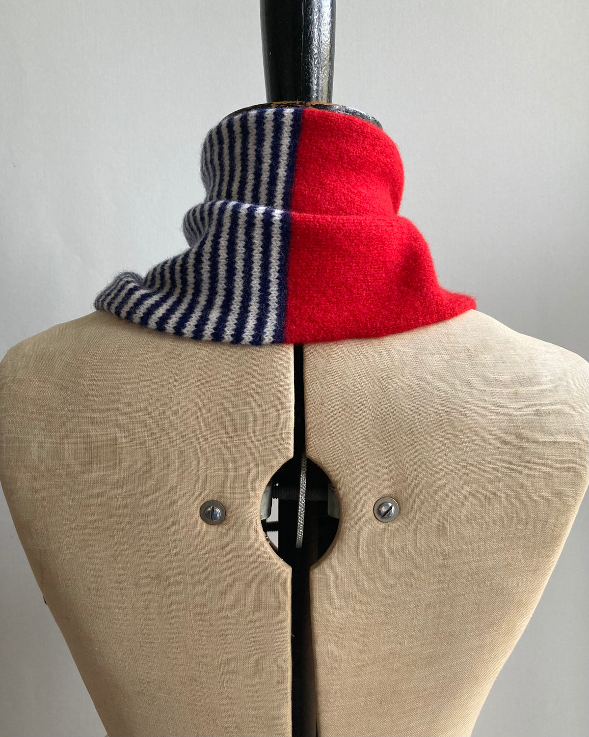 Lipstick Red & College Blue-Ivory Stripe: Lambswool Neckerchief Scarf - Ava