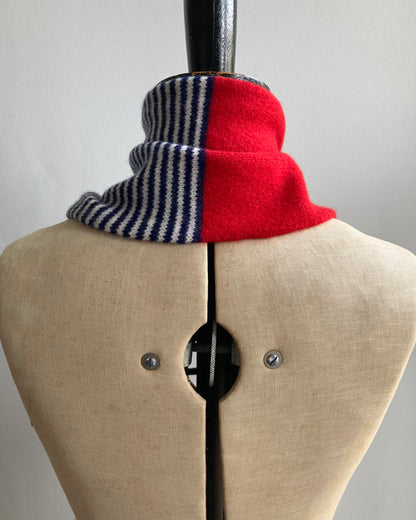 Lipstick Red & College Blue-Ivory Stripe: Lambswool Neckerchief Scarf - Ava