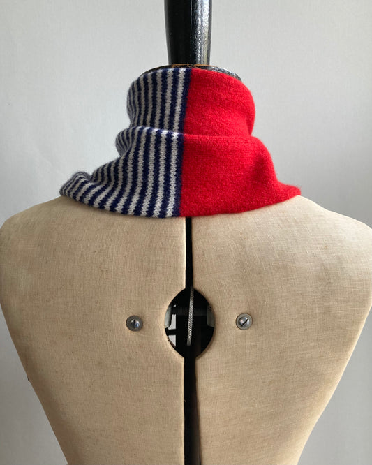 Lipstick Red & College Blue-Ivory Stripe: Lambswool Neckerchief Scarf - Ava