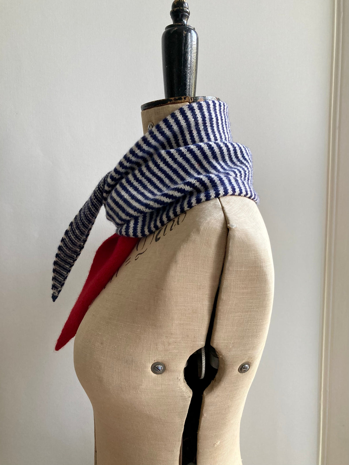 Lipstick Red & College Blue-Ivory Stripe: Lambswool Neckerchief Scarf - Ava