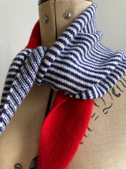 Lipstick Red & College Blue-Ivory Stripe: Lambswool Neckerchief Scarf - Ava