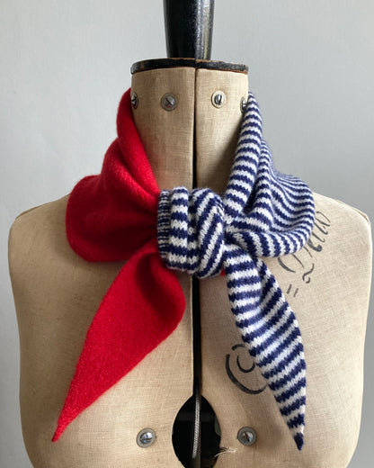 Lipstick Red & College Blue-Ivory Stripe: Lambswool Neckerchief Scarf - Ava
