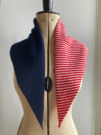 Dark Navy & Lipstick Red-Ivory Stripe: Lambswool Neckerchief Scarf - Ava