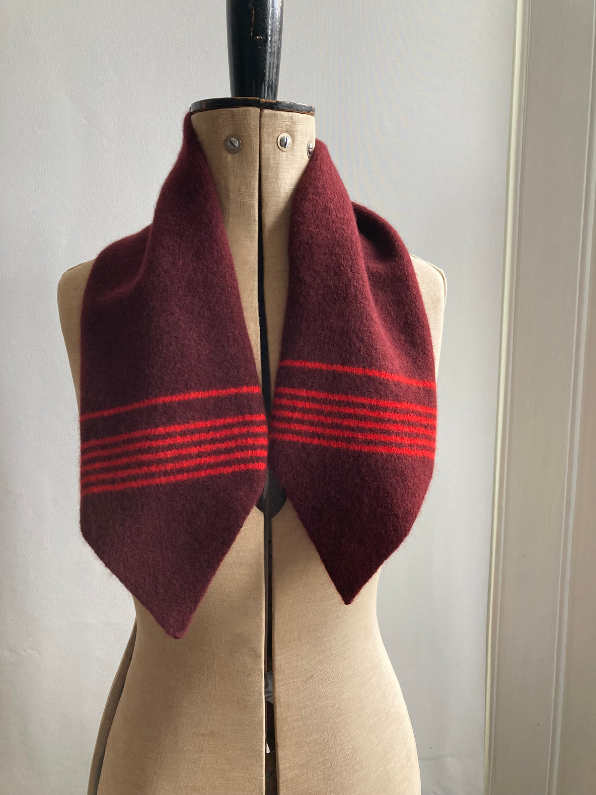 Conker & Scarlet Stripe: Lambswool Neck-Tie Scarf - Audrey