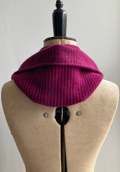 Conker & Magenta Stripe: Lambswool Hooded Scarf - Grace