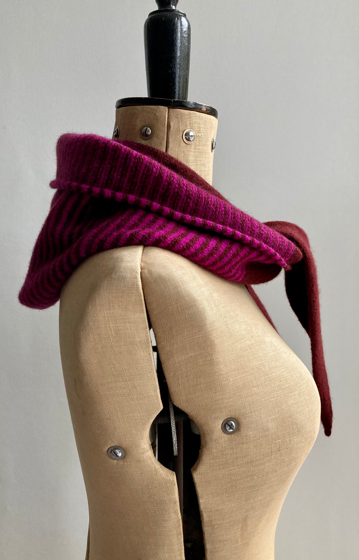 Conker & Magenta Stripe: Lambswool Hooded Scarf - Grace