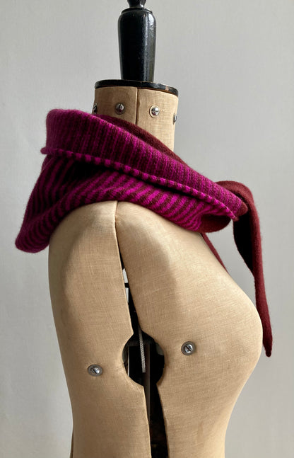 Conker & Magenta Stripe: Lambswool Hooded Scarf - Grace