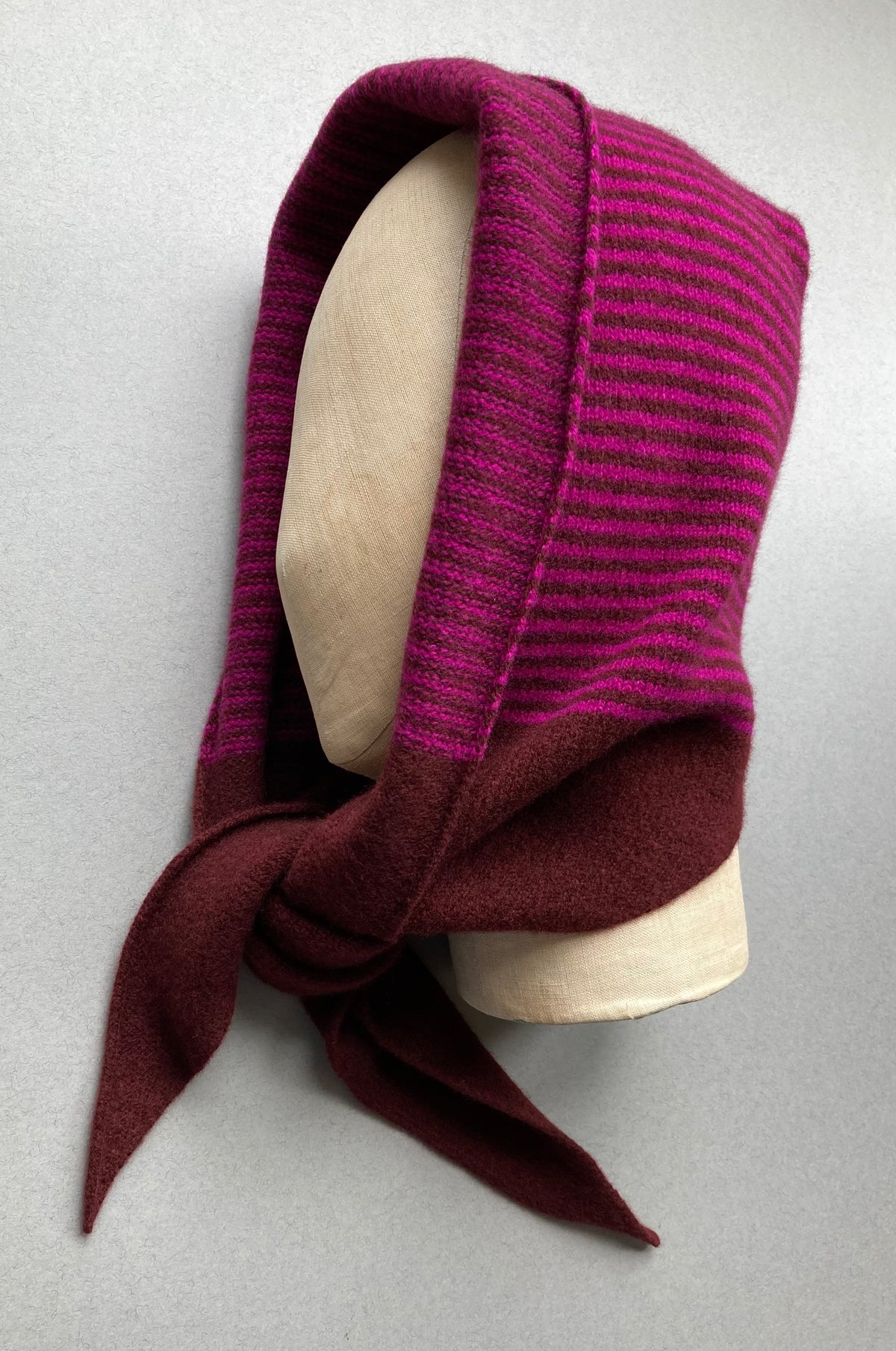 Conker & Magenta Stripe: Lambswool Hooded Scarf - Grace