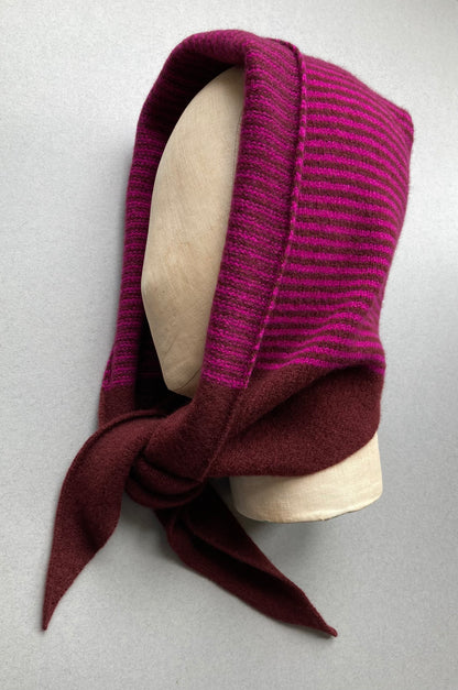 Conker & Magenta Stripe: Lambswool Hooded Scarf - Grace