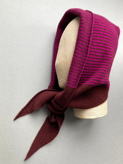 Conker & Magenta Stripe: Lambswool Hooded Scarf - Grace