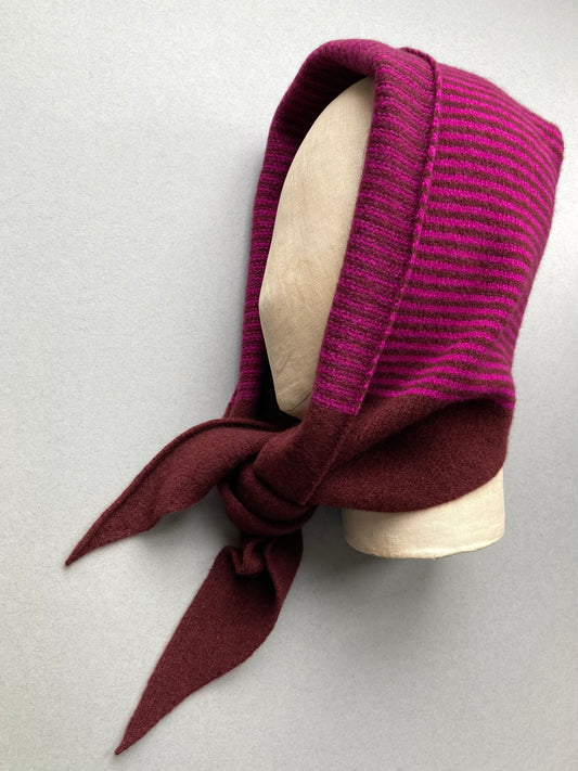 Conker & Magenta Stripe: Lambswool Hooded Scarf - Grace