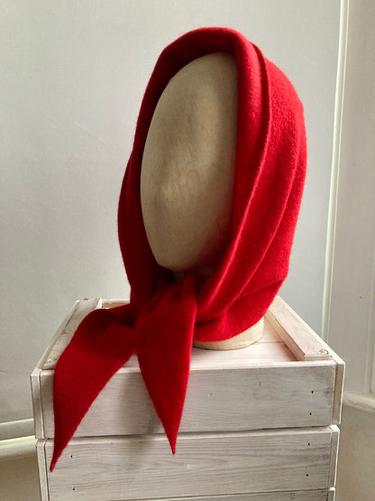 Lipstick Red: Lambswool Hooded Scarf - Grace